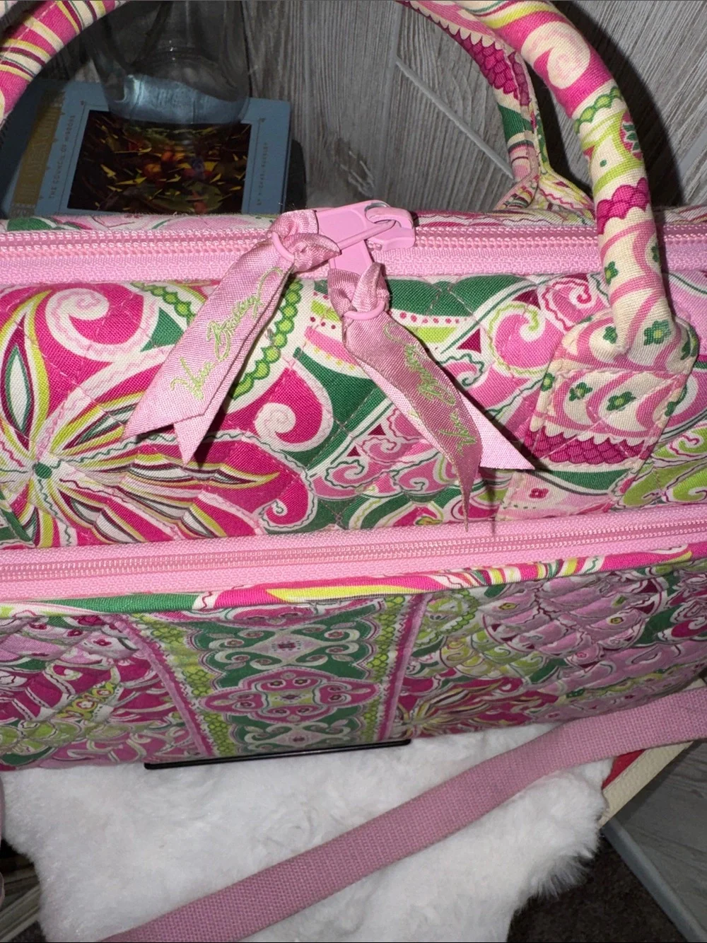 Vera Bradley Pink Floral Paisley Laptop Bag with Green Accents